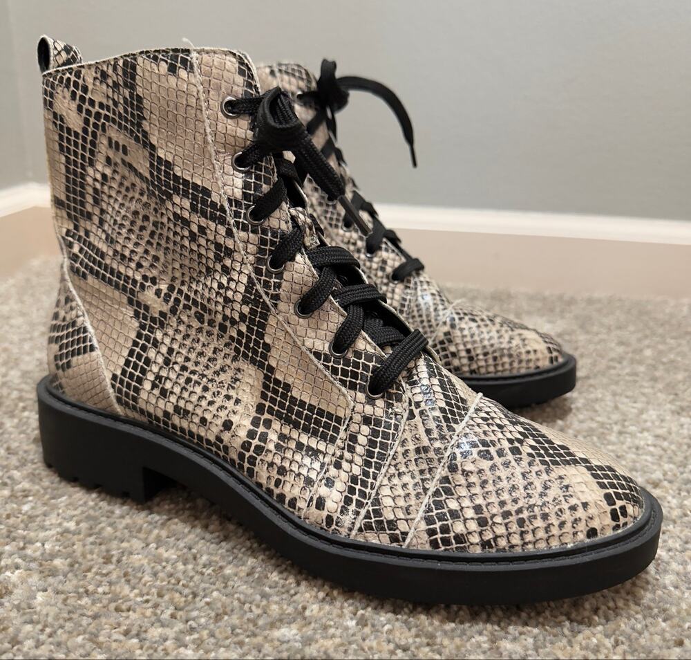 PAOLO Snakeskin Combat Boots Women’s Size 8 Lace Up Zip Ankle Boots